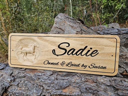 Solid Red Oak Horse Stable Name sign