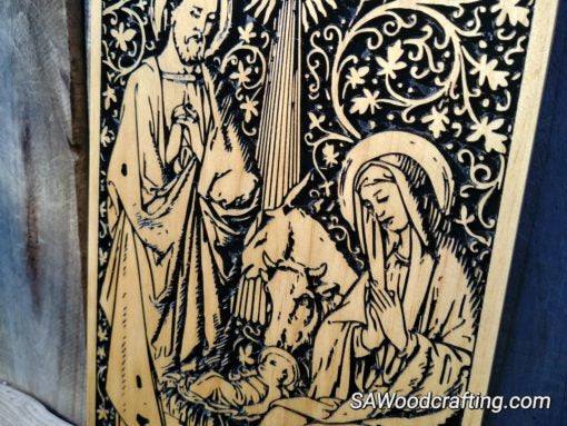 Solid Wood Engraved Plaque with Nativity Scene, Christian gifts