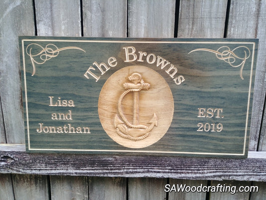 Unique Quality Wooden Name sign with 3D wood carved Heron, River art
