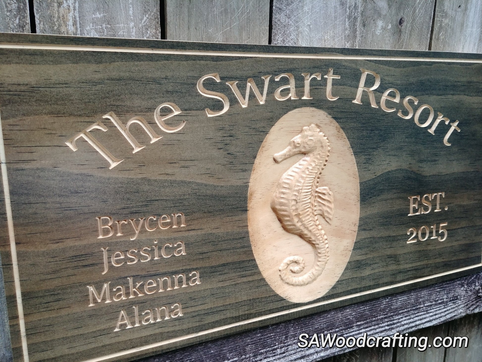 3d wood carved seahorse wall art. made in the USA