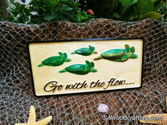 Nautical Custom Wood Carved sign with Hand Painted Sea Turtles or Manatees
