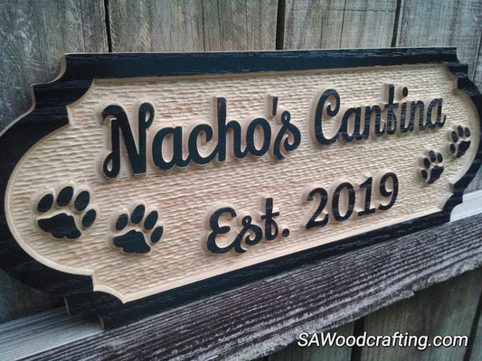 Custom Made Solid Oak Dog Tag Name sign, Gift for Dog Owners