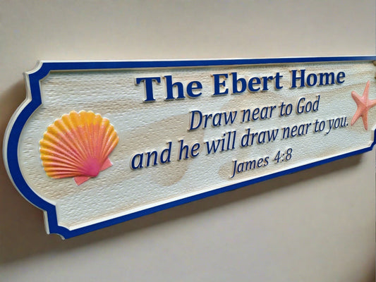 Unique wood carved hand painted Christian Family Last Name sign, Tropical Wall decorations. Beautiful Coastal Family Name wall art made in the USA.