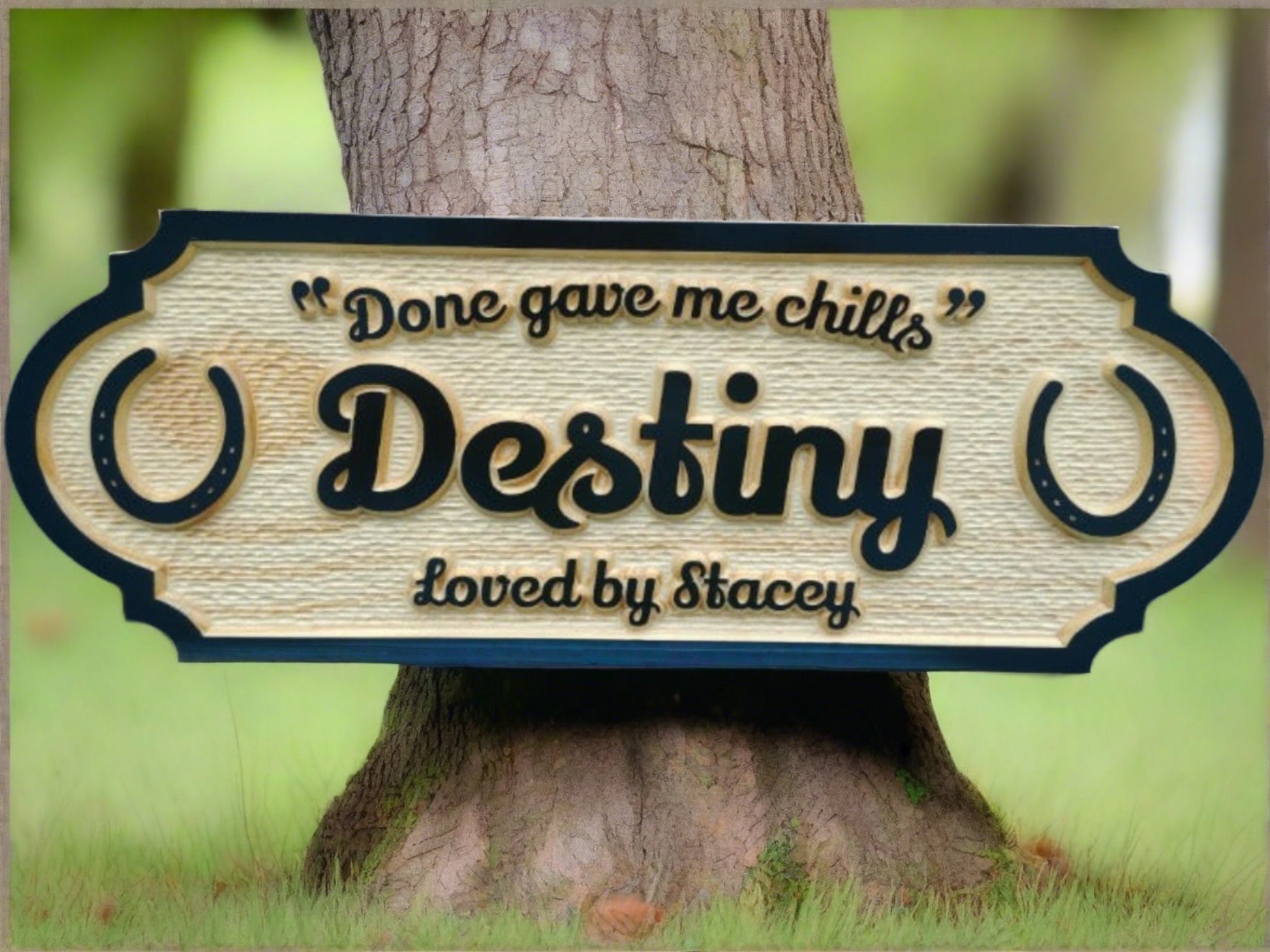 This is our original unique personalized wooden Horse stall name plate with Horseshoes. Made in the USA.