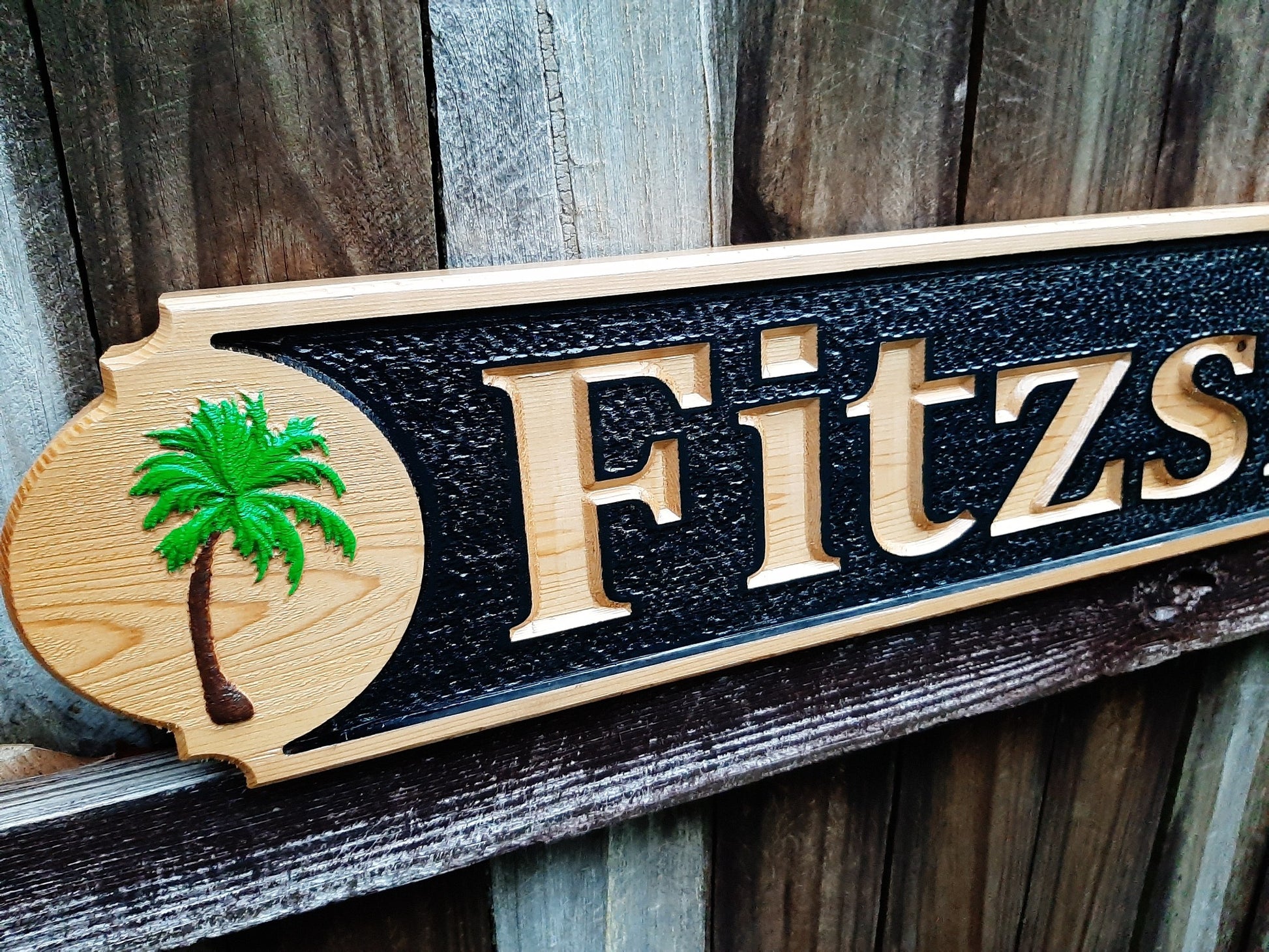 coastal wall decor with hand painted palm trees.