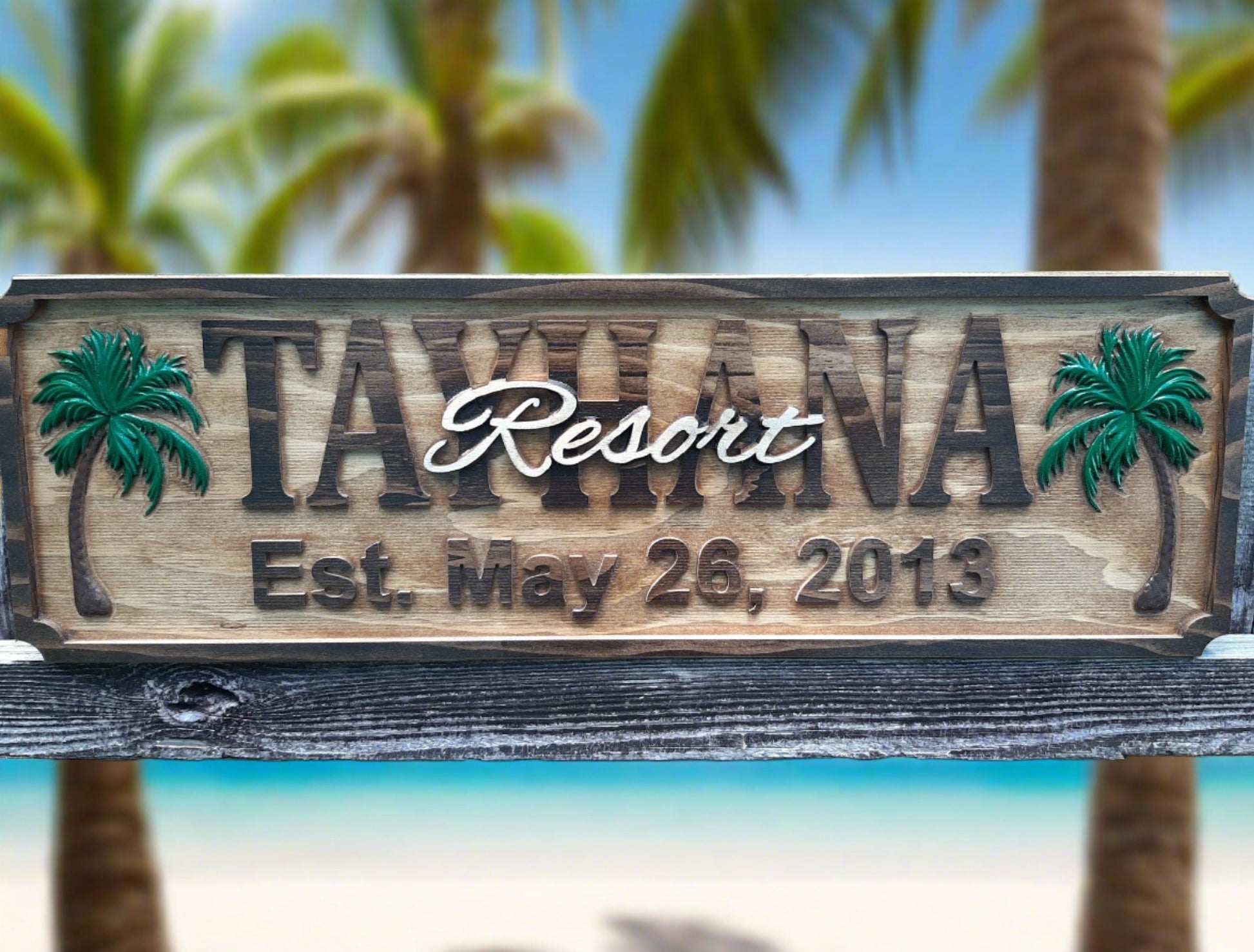custom wooden Resort name sign