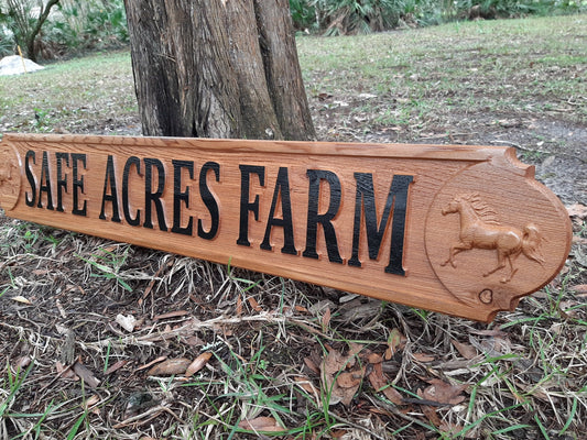 Custom Outdoor Cedar Wood Horse Ranch sign, Farm and Ranch Driveway sign
