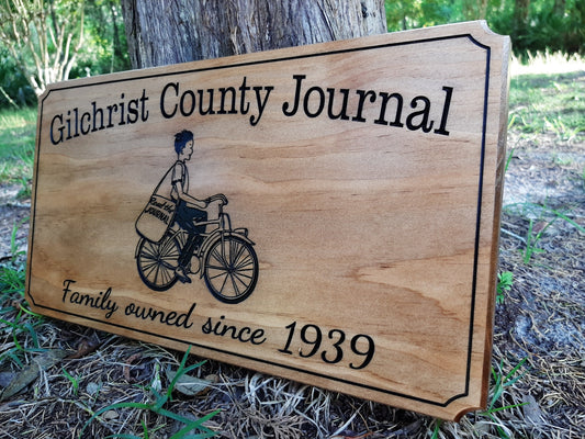 Wood carved business name wall plaque, custom personalized business name sign. Made in the USA.