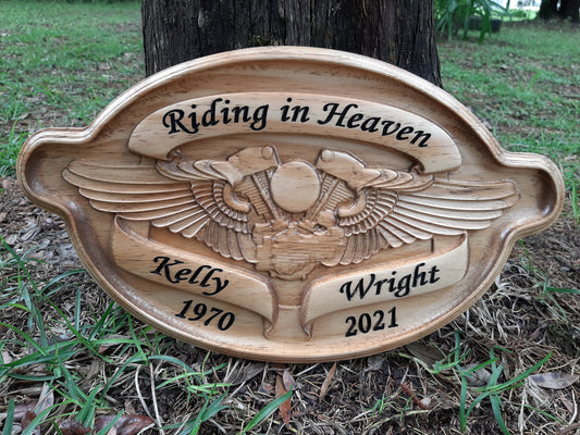 Custom personalized wood carved Harley Davidson motorcycle name sign wood. Buy Harley Davidson gifts made in the USA.