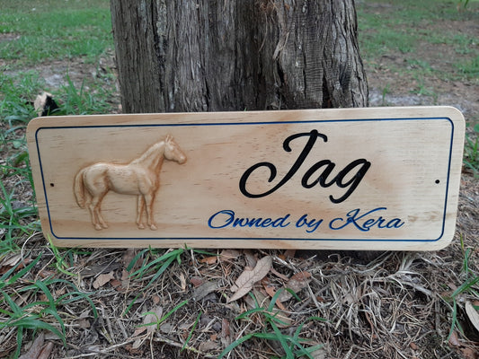 Customizable 3D Wood Carved Horse Stall sign