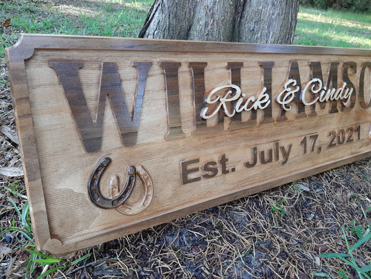 Personalized Family Name Sign with Horseshoes, Equine Wedding gift