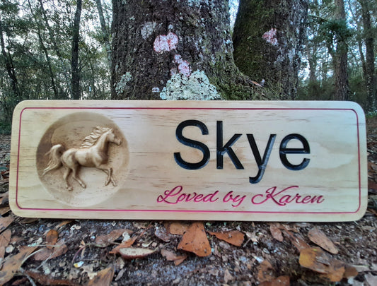Personalized Hand Painted Wood Carved Horse Stall Sign