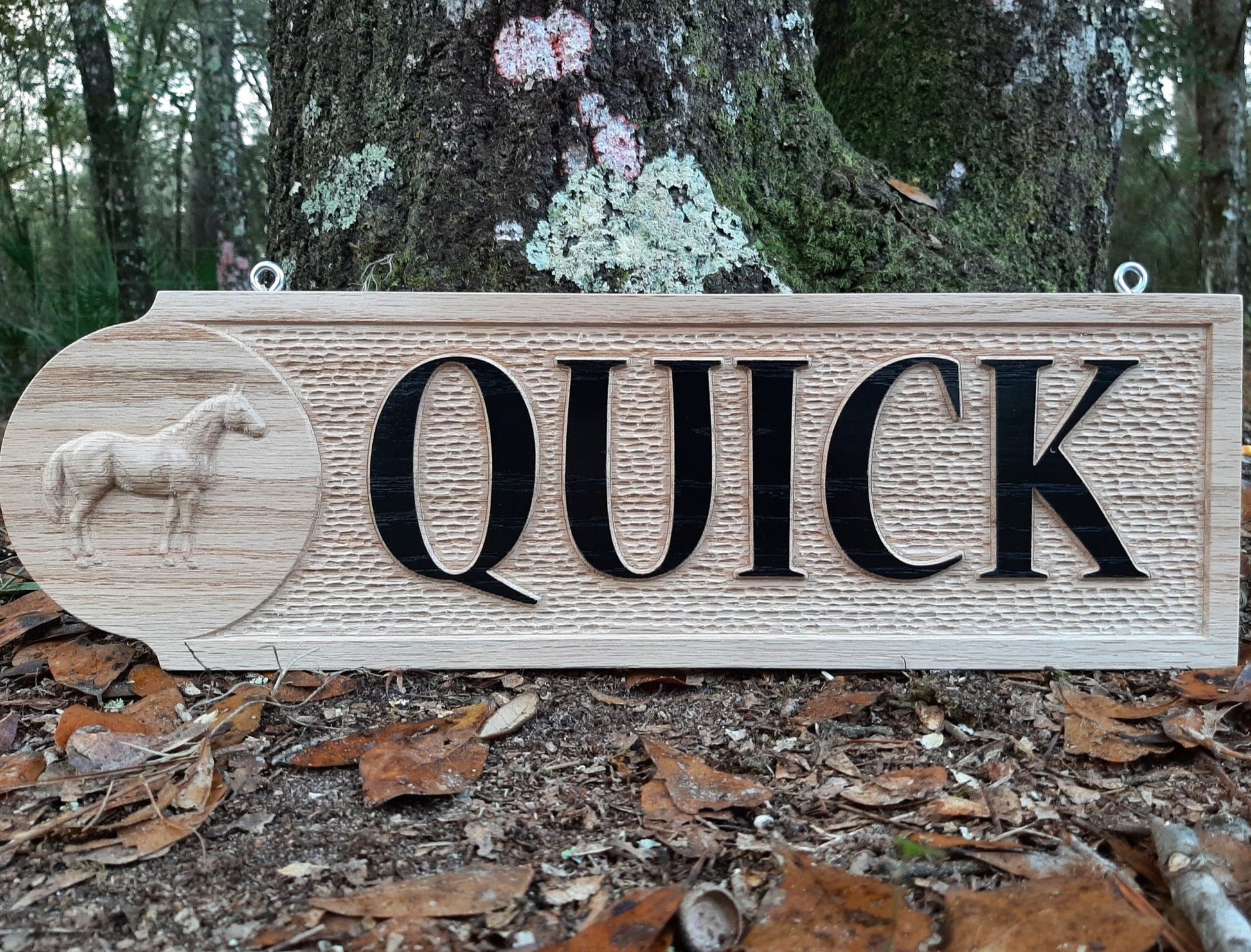 3D wood carved red oak stall sign