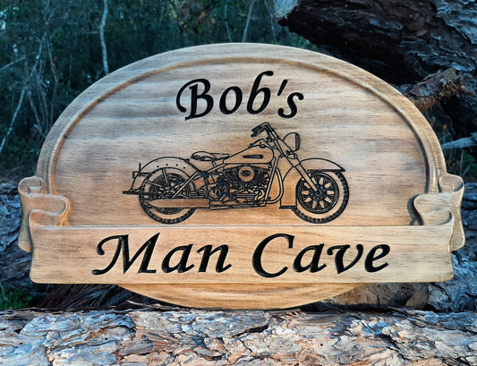 Mancave Decor Motorcycle Name sign, Wooden Biker Bar Name sign