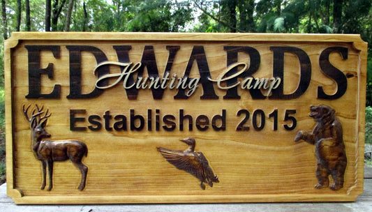 Personalized Hunt Cabin Family Name Plaque, Wood carved sign