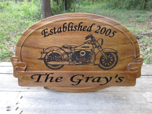 Personalized Wedding Anniversary wooden Gift sign with Harley Davidson motorcycle