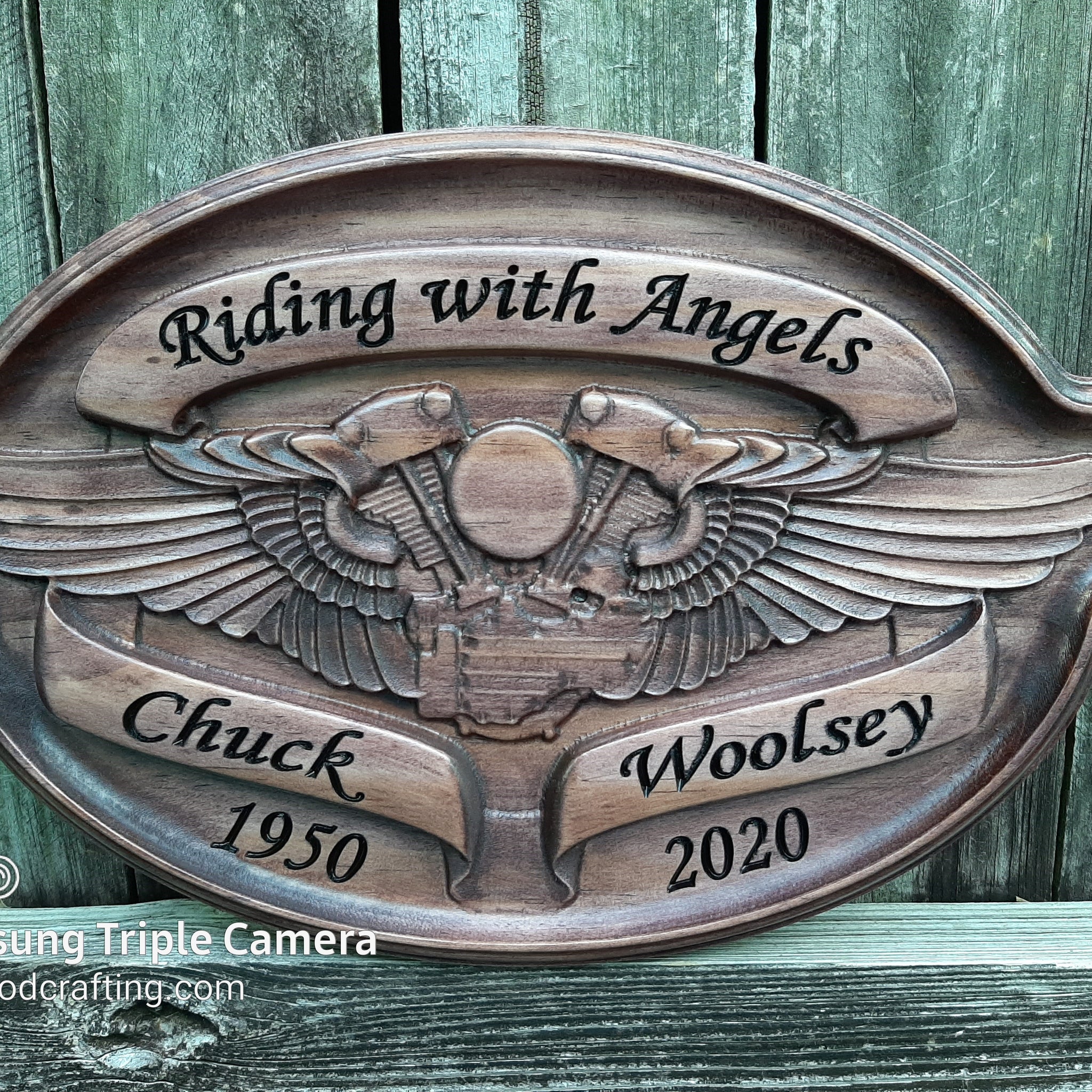 Custom Personalized Harley biker name sign carved from solid American Select Pine, Biker Memorial Name sign for the motorcycle enthusiast.