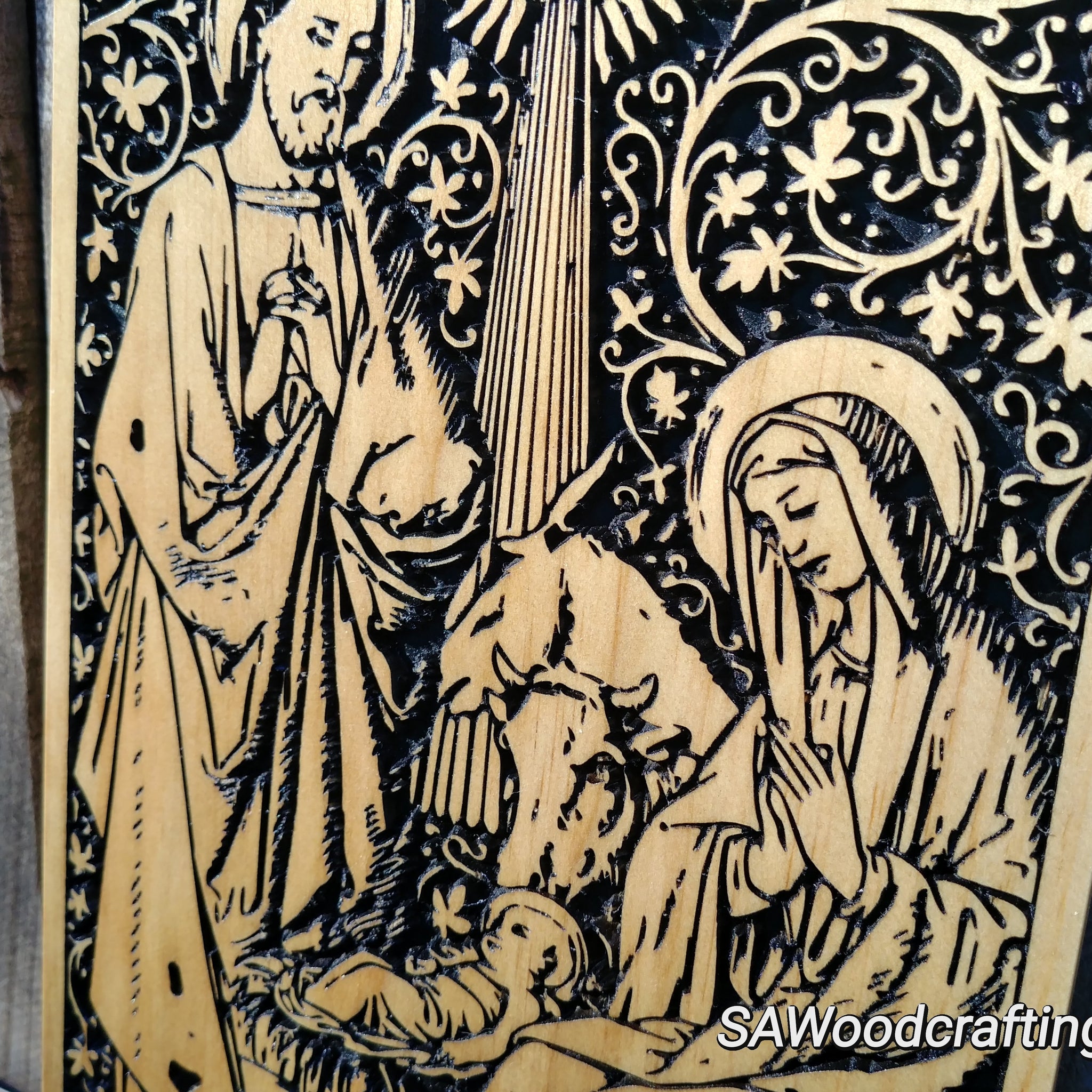 Christian gifts, wooden plaque with nativity scene, Christmas gift for a Christian woman 