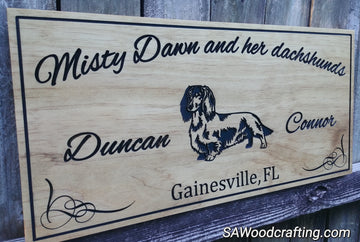 Family pet name plaque, doghouse name sign with dachshund dog. weiner dog name sign. pet name sign, pet memorial sign
