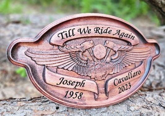 Personalized Biker Memorial Wooden Name Plaque, Riding with Angels motorcycle sign