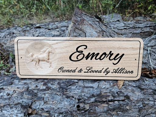Personalized Red Oak Horse stall name plates made in the USA