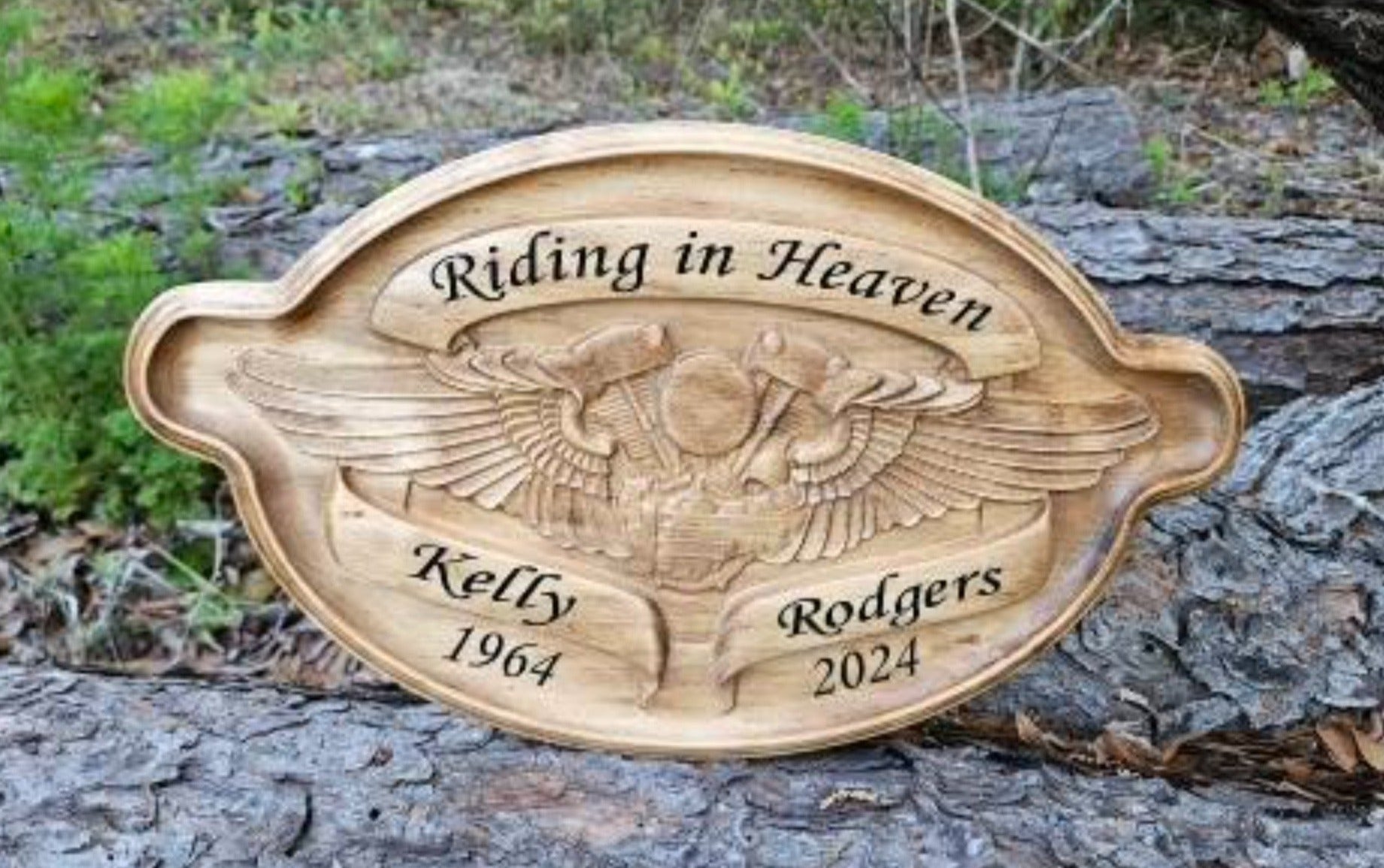 Custom Harley Davidson motorcycle memorial name signs Made in the USA.