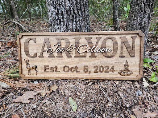 Personalized Family Last Name sign with Deer Buck and Doe