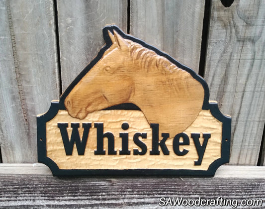 This is a beautiful 3D horse head stall sign. very unique with a textured background with the horse's name in raised 3D letters. This beautiful wood carving is hand painted and personalized.