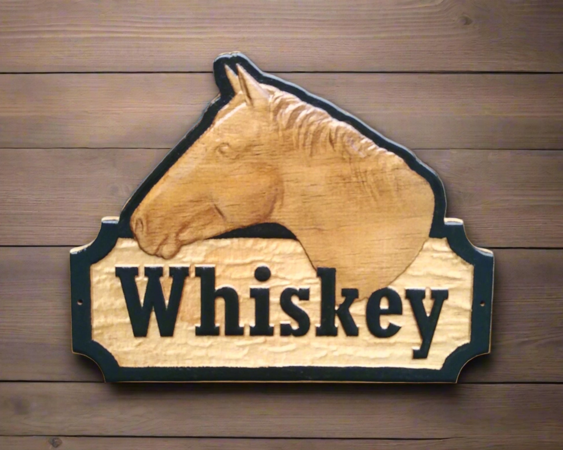 This is a beautiful 3D horse head stall sign. very unique with a textured background with the horse's name in raised 3D letters. This beautiful wood carving is hand painted and personalized.