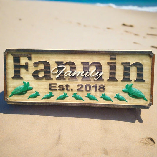 Personalized Family Last Name sign with Sea Turtles
