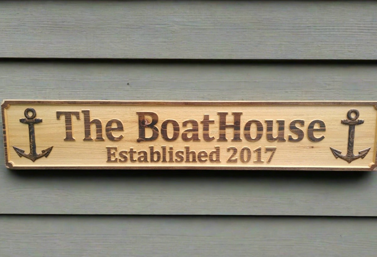 Custom wood carved Red Cedar outdoor all weather business sign. Boathouse dock sign wood. made in the USA.