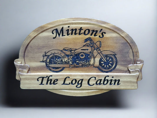 Personalized Wood engraved Harley Motorcycle Family Last Name sign