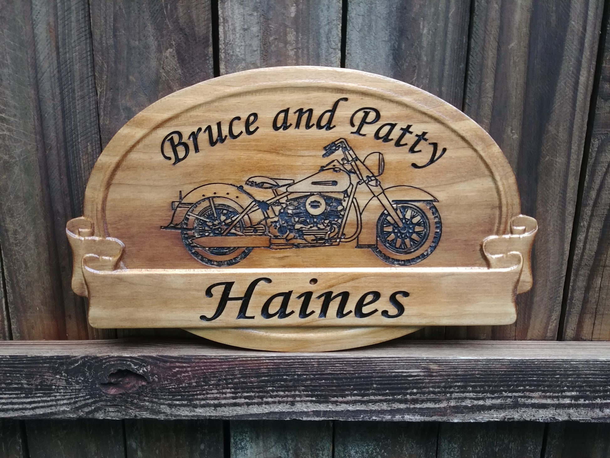 Custom personalized Harley Davidson motorcycle sign for the biker couple
