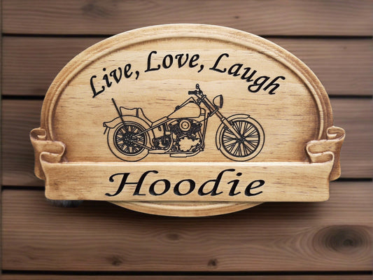 Live Love Laugh wooden Harley Davidson Name sign made in the USA.