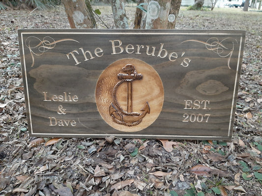 Custom wood Stained Nautical Family Last Name sign
