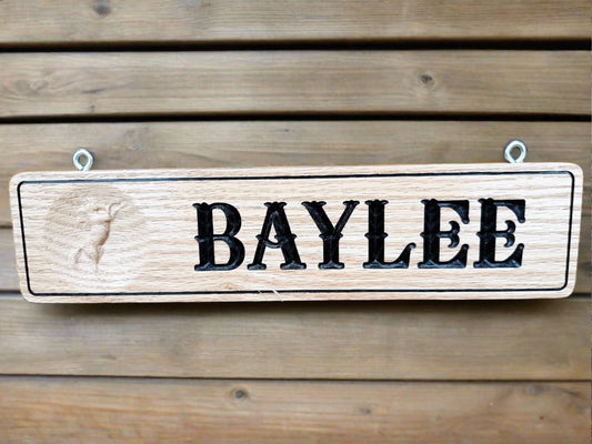 Personalized 3 inch solid wood oak horse name plate