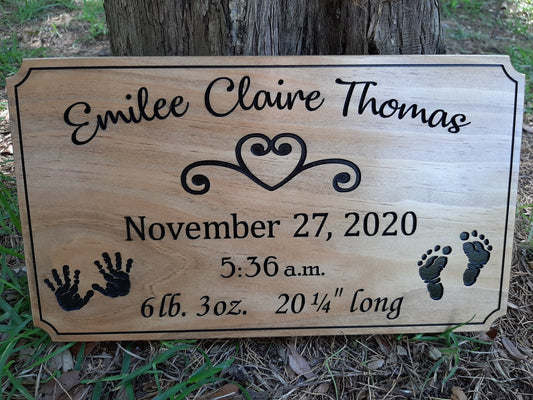 new baby custom wood gift sign with birth details, baby shower best gift ideas, custom wooden baby signs made in the USA.