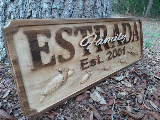Custom Wood Carved Nautical Family Last Name Sign