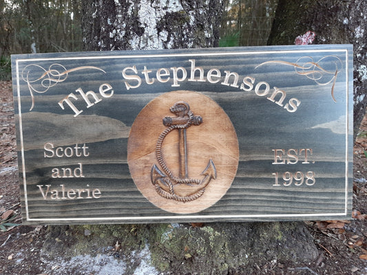 Custom wood Stained Nautical Family Last Name sign