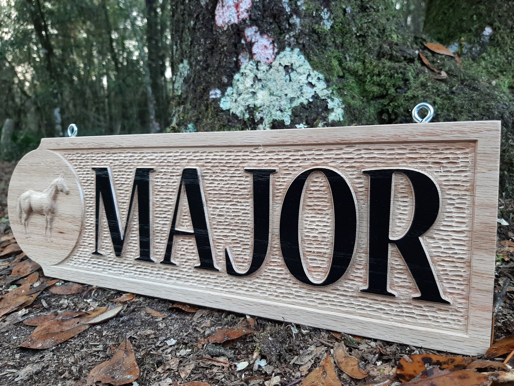 solid oak wood carved stall sign