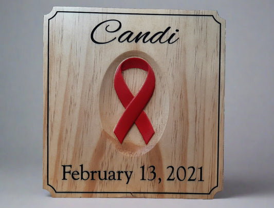 Breast Cancer awareness plaque, name sign with Breast Cancer ribbon