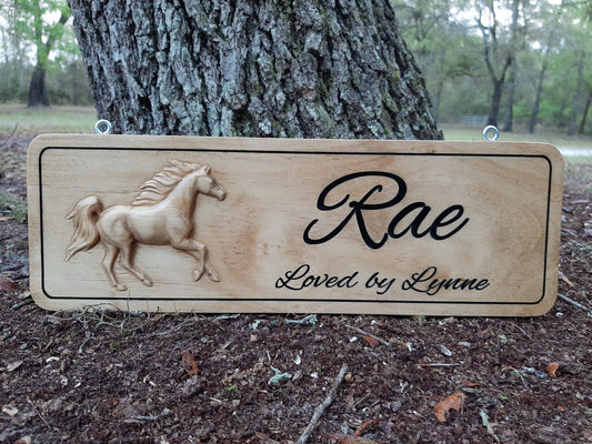 3D Custom Wood Carved Horse Sign, Personalized Horse Name Stall sign