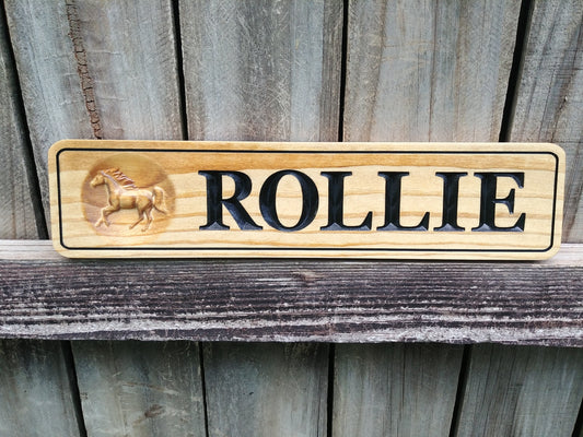 3D carved wooden Horse stall name sign