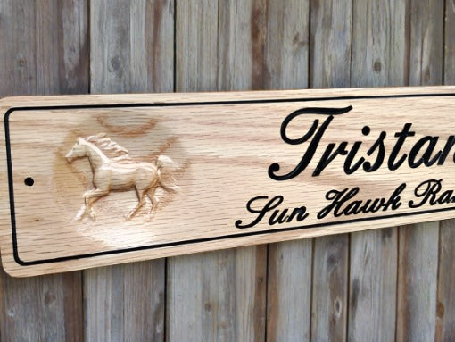 3 inch horse name sign made from red oak
