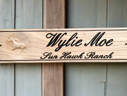 Unique solid Oak Horse stall name plaque, made in the USA.
