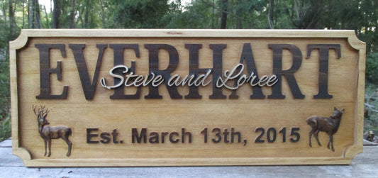 Personalized Family Last Name sign with Deer Buck and Doe